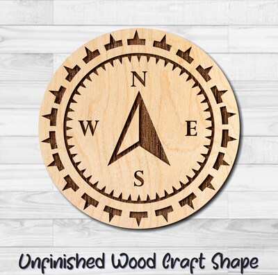 Mariner's Compass 2 Unfinished Wood Shape Blank Laser Engraved Cut Out Woodcraft Craft Supply COM-005 - image1